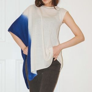 Beautiful ivory & sapphire asymmetric cape sweater